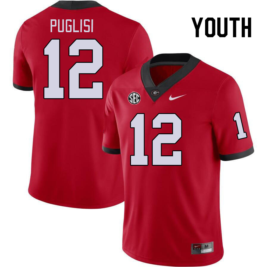 Youth #12 Ryan Puglisi Georgia Bulldogs College Football Jerseys Stitched-Red